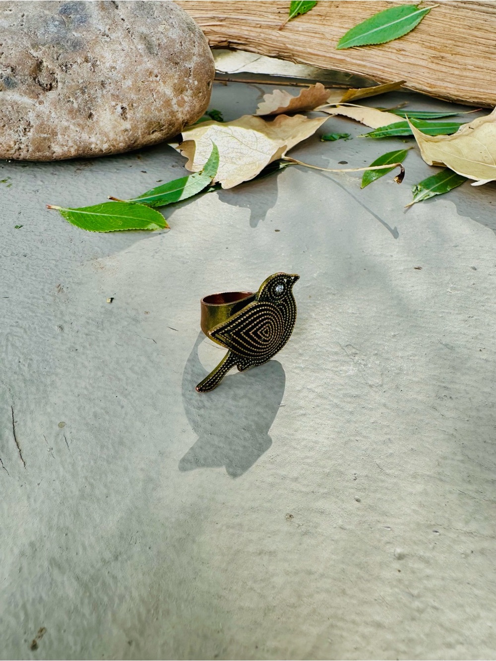 Bird-Shaped Ring in Antique Brass